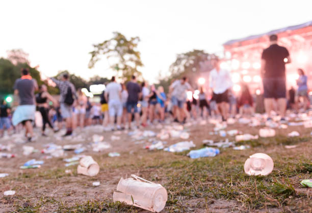 The day after music festival, garbage all around.